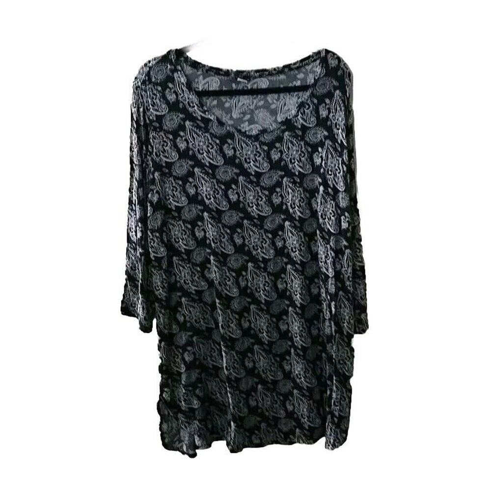 Basic‎ Editions Black Paisley V-Neck Long Sleeve Tunic Top Womans Plus Size 3X
